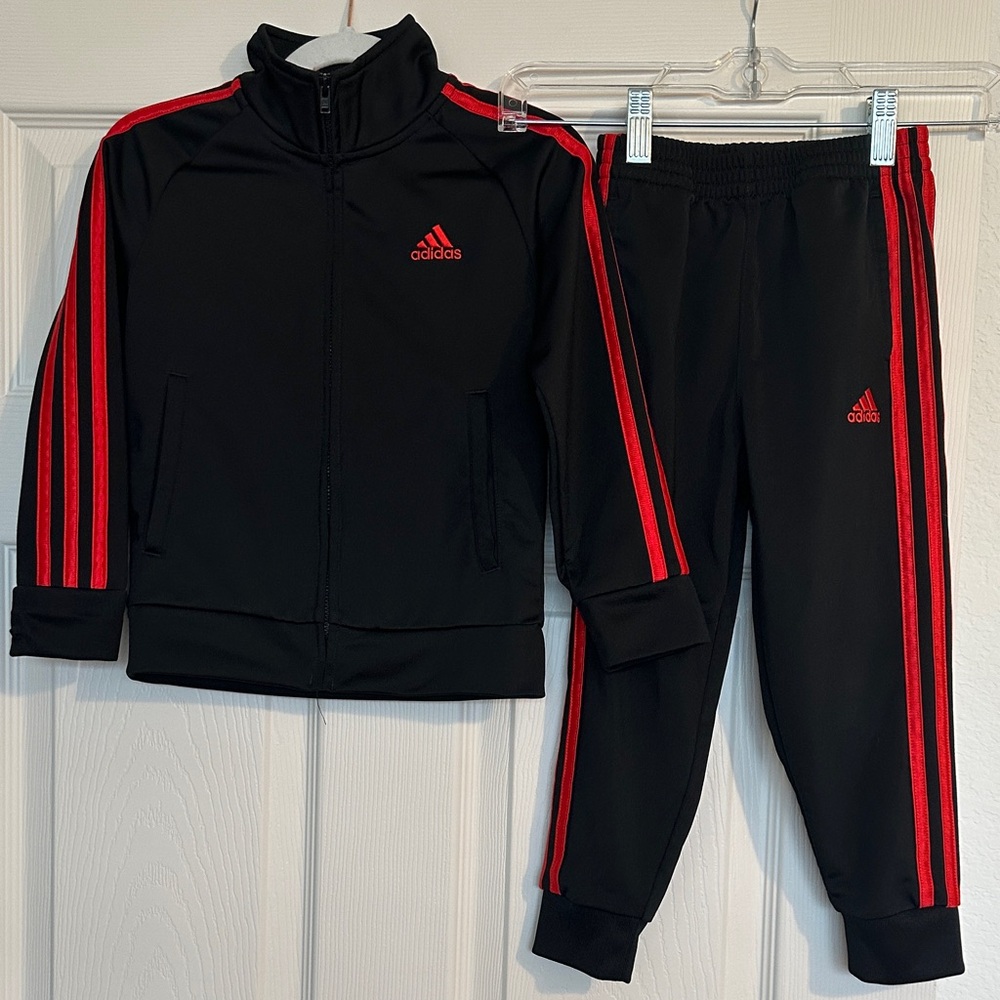 Adidas Black and Red Stripe Toddler Tracksuit